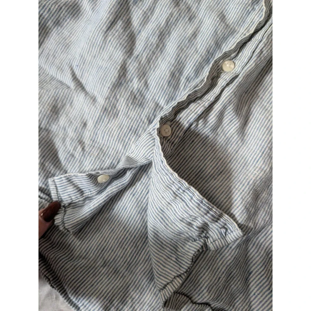 LLBean Mens XL Reg Slightly Fitted‎ Linen Striped Short Sleeve Button Up Shirt - Picture 2 of 4